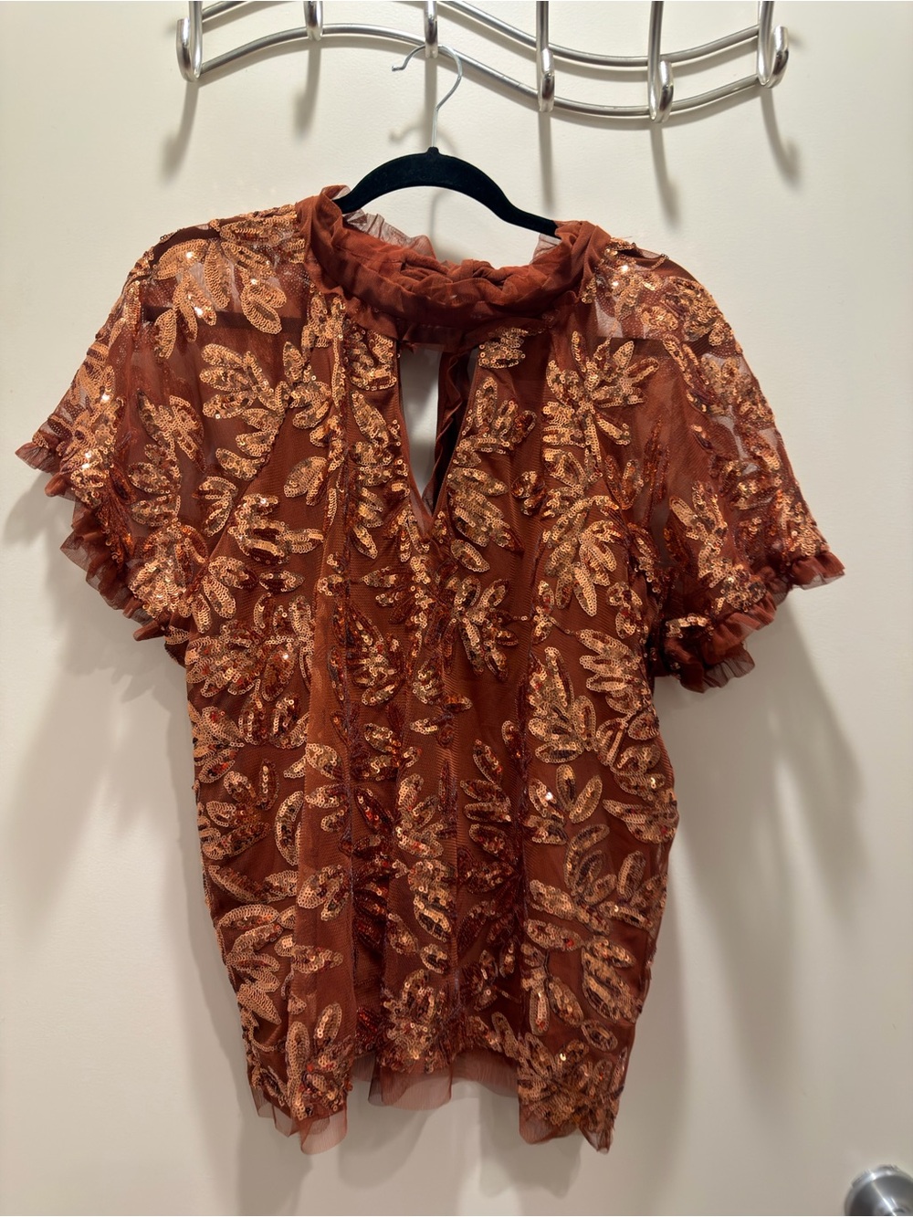 Anthropologie Copper Sequin Leaf Mesh Blouse Large New with tags - Picture 12 of 12